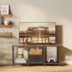 JARHETUN TV Stand with Fabric Drawer, Entertainment Center for 50 55 Inch TV, Industrial TV Console Table with Open Storage Shelves for Living Room, Bedroom, Rustic Brown - Image 9