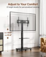 Steel Base Rolling TV Stand for 32-75 inch TVs up to 110 lbs, Leveling & Tilt & Swivel Mobile TV Stand with Hidden Wire Management, Height Adjustable Portable Tv Stand with Steel Shelf, Black - Image 6