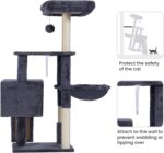 Heybly Cat Tree with Cat Self Groomer Brush, Cat Tower Condo for Indoor Cats with Padded Plush Perch, Cat House with Basket Scratching Board Post, Smoky Gray HCT005SG - Image 6