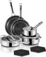 Pots and Pans Set Hybrid Stainless Steel, 10PC Nonstick Tri-Ply Cookware Set w/Frying pan, Dishwasher & Oven Safe, PFOA-Free, Metal Utensil Safe, Suitable for All Cooktops - Image 2