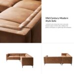 HULALA HOME Faux Leather Sectional Couch with Metal Legs, Mid-Century Modern Chesterfield Sofa with Button-Tufted Backrest, 5-Seater Corner Sectional Sofa for Living Room, Camel - Image 7
