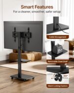 Steel Base Rolling TV Stand for 32-75 inch TVs up to 110 lbs, Leveling & Tilt & Swivel Mobile TV Stand with Hidden Wire Management, Height Adjustable Portable Tv Stand with Steel Shelf, Black - Image 5