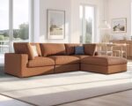 AMERLIFE 114 Inches Modular Sectional Couch, Feather Down Filled Sectional Sofa, 4 Seats L Shaped Couch with Chaise, Ottoman, Oversized Sofa for Living Roomt Apartment, Brown Anti-Scratch Leathaire - Image 2