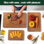3-Piece Set Bamboo Cutting Board for Kitchen - Crack-Resistant Wood Chopping Boards with Deep Juice Grooves, Pre-Oiled Butcher Block for Meat, Vegetables & Cheese, Carbonized - Image 8