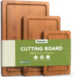 3-Piece Set Bamboo Cutting Board for Kitchen - Crack-Resistant Wood Chopping Boards with Deep Juice Grooves, Pre-Oiled Butcher Block for Meat, Vegetables & Cheese, Carbonized - Image 2