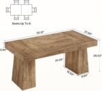 Tribesigns 55-Inch Dining Table for 4-6 People, Rectangular Farmhouse Kitchen Dinner Table with Double Pedestal, Wood Dining Room Furniture for Home, Dining Room, Small Space - Image 9