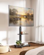 Steel Base Rolling TV Stand for 32-75 inch TVs up to 110 lbs, Leveling & Tilt & Swivel Mobile TV Stand with Hidden Wire Management, Height Adjustable Portable Tv Stand with Steel Shelf, Black - Image 7