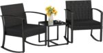 Homall Patio Furniture Set 3 Piece Resin Outdoor Bistro Set Rocking Patio Chairs with Cushions and Table for Porch, Poolside, Balcony and Yard (Black) - Image 2