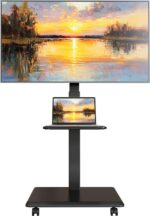 Steel Base Rolling TV Stand for 32-75 inch TVs up to 110 lbs, Leveling & Tilt & Swivel Mobile TV Stand with Hidden Wire Management, Height Adjustable Portable Tv Stand with Steel Shelf, Black - Image 2