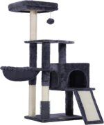 Heybly Cat Tree with Cat Self Groomer Brush, Cat Tower Condo for Indoor Cats with Padded Plush Perch, Cat House with Basket Scratching Board Post, Smoky Gray HCT005SG - Image 8
