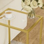 HOMSHO Side Tables Set of 2, End Tables with Tempered Glass, 2-Tier Nightstands with Storage Shelves, Coffee Table with Modern Style, Slim Sofa Table for Living Room, Bedroom, 11.8" D x 15" W, Gold - Image 8