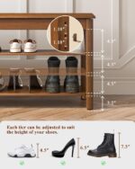 IUNVR Shoe Rack Bench Seat Rubberwood 3-Tier Wooden Storage Bench 550lbs Compact Mid-Century Modern Design for Entryway, Hallway, Closet, Front Door Entrance, Foyer - Image 4