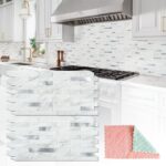 StyloVue 20 Sheets Peel and Stick Backsplash for Kitchen, White Marble with Metal Silver Look Stick on Tile Upgrade Your Kitchen Backsplash, RV, Fireplace - Image 2