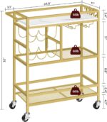 MAHANCRIS Bar Cart for Home, 3-Tier Serving Cart with Wheels and Handle, Beverage Cart with Wine Rack and Glass Holders, Rolling Wine Cart for Kitchen, Dining Room, Gold and White RCJM6101 - Image 3