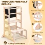 Toddler Kitchen Step Stool, 4-in-1 Foldable Standing Tower with Blackboard, Toddler Step Stool for Bathroom Sink, Kitchen Counter, Ages 18 Months+, 1-3 Year Old Boy Girl Gifts - Image 4