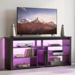 Bestier LED Tall TV Stand, Entertainment Center for 55/60/65 Inch TV, Gaming TV Console with Storage for PS4, Adjustable Shelf TV Cabinet for Living Room Bedroom, Carbon Fiber Black - Image 8