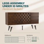 Bme Sideboard Georgina Solid Wood 2 Doors & 3 Drawers, 61'' Mid Century Modern Cabinet with Geometric Pattern for Kitchen, Dining, Living Room - Image 4