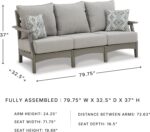 Signature Design by Ashley Visola Outdoor Patio Sofa with All-Weather Cushion and 2 Throw Pillows, Cleanable Performance Fabric, 19.88" Seat Height, Gray - Image 4