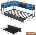 Hasuit Corner Bed Frame Twin XL with Storage Drawers and Bookcase Headboard, Metal Platform Corner Bed Frame with Charging Station and LED Lights, Twin XL Size Daybed for Kids Teens Guests, Black - Image 4