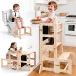 Toddler Kitchen Step Stool, 4-in-1 Foldable Standing Tower with Blackboard, Toddler Step Stool for Bathroom Sink, Kitchen Counter, Ages 18 Months+, 1-3 Year Old Boy Girl Gifts - Image 2