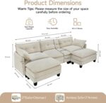 Amsleekey 111.5" U-Shaped Modular Sectional Sofa, Beige Corduroy | 3-Seater Cloud Couch, 2 Movable Ottoman, Flexible Combination, Deep Seat, 2 Sets of Legs of Different Heights for Living Room - Image 3