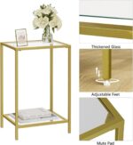HOMSHO Side Tables Set of 2, End Tables with Tempered Glass, 2-Tier Nightstands with Storage Shelves, Coffee Table with Modern Style, Slim Sofa Table for Living Room, Bedroom, 11.8" D x 15" W, Gold - Image 9