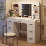 YESHOMY Vanity Desk with Mirror, Power Outlet and 10 Lights, Makeup Table with 7 Drawers, 3 Color Modes Available for Bedroom, Pure White - Image 3