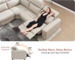 AMERLIFE Power Recliner Sectional Sofa with Storage/USB Port, Leather Recliner Sofa with Adjustable Headrest, Reclining Sectional Couches with Console and Cup Holder for Living Room (Beige Brown) - Image 4