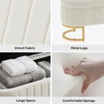 51 Inch Storage Ottoman Bench Velvet End of Bed Storage Bench King Size Upholstered Tufted Bench Large Space for Bedroom Living Room Entryway Beige - Image 6
