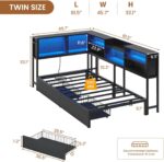 Hasuit Corner Bed Frame Twin with 2 Drawers and Storage Bookcase, Daybed with Charging Station and LED Lights, Metal Platform Bed with Bookshleves,Twin Size Bed Frame for Kids Teens Guests, Black - Image 3