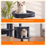 Heybly Cat Tree with Cat Self Groomer Brush, Cat Tower Condo for Indoor Cats with Padded Plush Perch, Cat House with Basket Scratching Board Post, Smoky Gray HCT005SG - Image 5