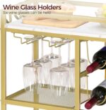 MAHANCRIS Bar Cart for Home, 3-Tier Serving Cart with Wheels and Handle, Beverage Cart with Wine Rack and Glass Holders, Rolling Wine Cart for Kitchen, Dining Room, Gold and White RCJM6101 - Image 8