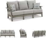 Signature Design by Ashley Visola Outdoor Patio Sofa with All-Weather Cushion and 2 Throw Pillows, Cleanable Performance Fabric, 19.88" Seat Height, Gray - Image 7