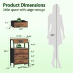 Furnulem Night Stand with Charging Station, USB Ports and Outlets, 28.3 Inch Tall Bedside Table with Wood Shelf, 3 Fabric Drawers Side Table for Bedroom, 3 Ways to Use, Rustic Brown - Image 4
