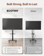 Steel Base Rolling TV Stand for 32-75 inch TVs up to 110 lbs, Leveling & Tilt & Swivel Mobile TV Stand with Hidden Wire Management, Height Adjustable Portable Tv Stand with Steel Shelf, Black - Image 4