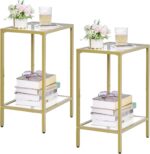 HOMSHO Side Tables Set of 2, End Tables with Tempered Glass, 2-Tier Nightstands with Storage Shelves, Coffee Table with Modern Style, Slim Sofa Table for Living Room, Bedroom, 11.8" D x 15" W, Gold - Image 10