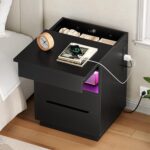 HOOBRO Nightstand with Charging Station, LED Bedside Table with Drawers, Lockable Hidden Compartment, Modern End Table, Night Stand for Bedroom, 2 AC Outlets, USB-A Port and Type-C, Black BB144UDBZ01 - Image 6