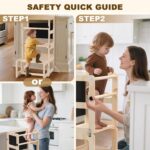 Toddler Kitchen Step Stool, 4-in-1 Foldable Standing Tower with Blackboard, Toddler Step Stool for Bathroom Sink, Kitchen Counter, Ages 18 Months+, 1-3 Year Old Boy Girl Gifts - Image 7