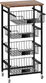 OKZEST Fruit Basket, 5-Tier Utility Kitchen Organizer and Storage Cart with Pull-Out Baskets and Wood Top, Rolling Pantry Kitchen Cart on Wheels for Fruit Potato Onion Vegetable Snack Produce - Image 2