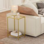 HOMSHO Side Tables Set of 2, End Tables with Tempered Glass, 2-Tier Nightstands with Storage Shelves, Coffee Table with Modern Style, Slim Sofa Table for Living Room, Bedroom, 11.8" D x 15" W, Gold - Image 7
