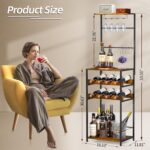 5-Tier Wine Rack Freestanding Floor, Liquor Bar Stand with Glasses Holder and 4 S Hooks, Corner Mini Bar Cabinet for Small Space, 8 Bottles Wine Bar Cabinet for Home, 11.81"D x 16.53"W x 53.55"H - Image 3