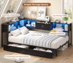 Hasuit Corner Bed Frame Twin XL with Storage Drawers and Bookcase Headboard, Metal Platform Corner Bed Frame with Charging Station and LED Lights, Twin XL Size Daybed for Kids Teens Guests, Black - Image 5