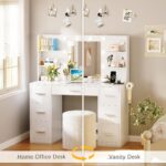 YESHOMY Vanity Desk with Mirror, Power Outlet and 10 Lights, Makeup Table with 7 Drawers, 3 Color Modes Available for Bedroom, Pure White - Image 7