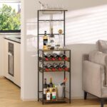 5-Tier Wine Rack Freestanding Floor, Liquor Bar Stand with Glasses Holder and 4 S Hooks, Corner Mini Bar Cabinet for Small Space, 8 Bottles Wine Bar Cabinet for Home, 11.81"D x 16.53"W x 53.55"H - Image 7