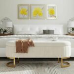 51 Inch Storage Ottoman Bench Velvet End of Bed Storage Bench King Size Upholstered Tufted Bench Large Space for Bedroom Living Room Entryway Beige - Image 8