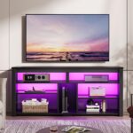 Bestier LED Tall TV Stand, Entertainment Center for 55/60/65 Inch TV, Gaming TV Console with Storage for PS4, Adjustable Shelf TV Cabinet for Living Room Bedroom, Carbon Fiber Black - Image 2