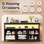 Huuger LED TV Stand for Bedroom, 47 Inch Dresser TV Stand for 43, 50, 55 Inch TV, Black TV Stand with Storage, Entertainment Center with Power Outlets, 6 Drawer Fabric Dresser for Living Room - Image 7