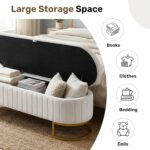 51 Inch Storage Ottoman Bench Velvet End of Bed Storage Bench King Size Upholstered Tufted Bench Large Space for Bedroom Living Room Entryway Beige - Image 5