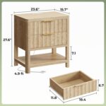 Huuger 27.6 Inch Tall Night Stands with Charger Station, USB-C Port, Fluted Nightstand Set of 2, Larger Wider Bed Side Table with 2 Deep Drawers, Open Shelf, Bedroom Living Room End Table, Natural - Image 3