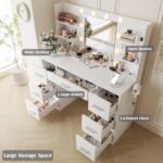 YESHOMY Vanity Desk with Mirror, Power Outlet and 10 Lights, Makeup Table with 7 Drawers, 3 Color Modes Available for Bedroom, Pure White - Image 4
